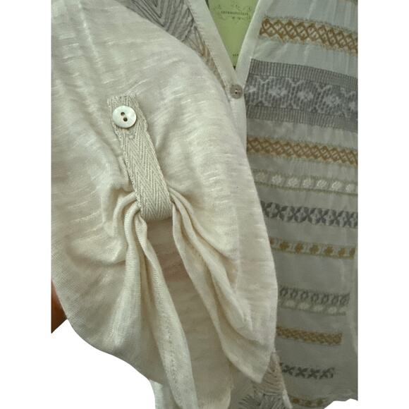 Anthropologie Tiny Button Up Embroidered Shirt White Size Medium Petite - Picture 7 of 11